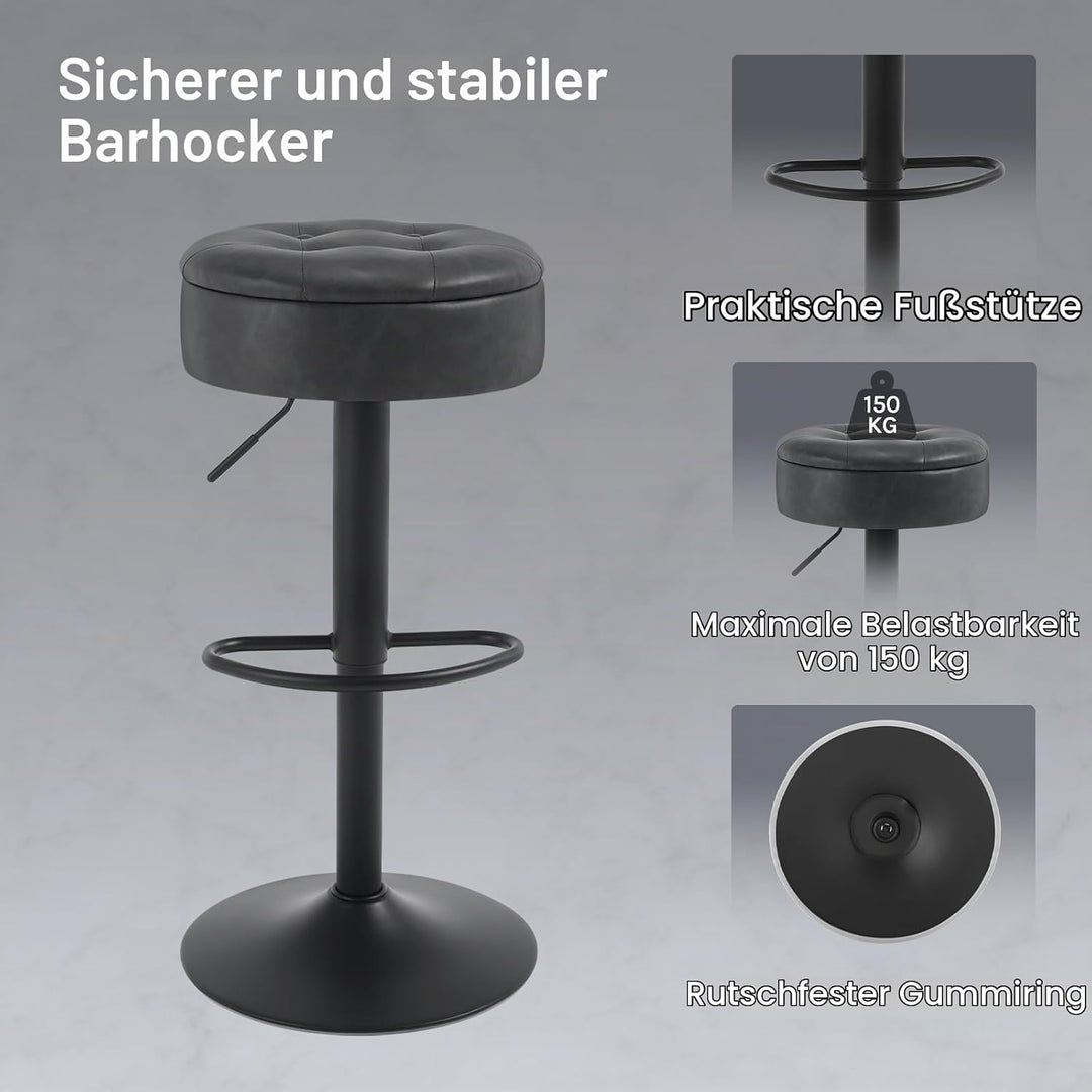 WOLTU Barhocker 2er Set, Sitzhocker mit Stauraum, Hocker höhenverstellbar 360° drehbar, Drehhocker f