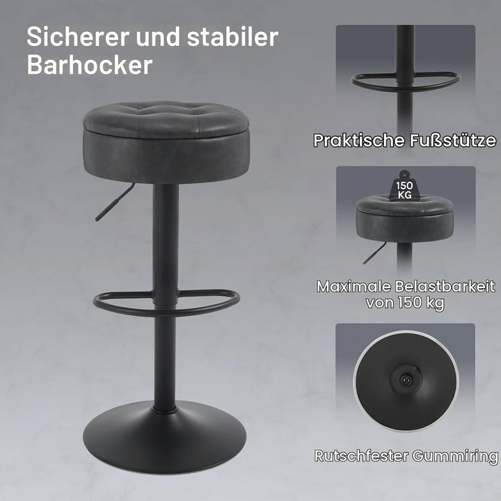 WOLTU Barhocker 2er Set, Sitzhocker mit Stauraum, Hocker höhenverstellbar 360° drehbar, Drehhocker f