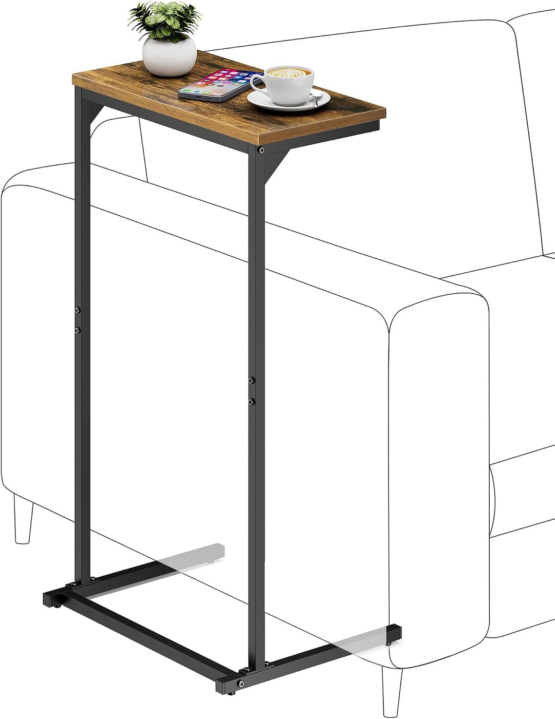 TUTOTAK C-förmiger Beistelltisch, 2er-Set, Kleiner Endtisch, 28,7 Zoll hoher Couch-Sofa-Tisch, Wohnz