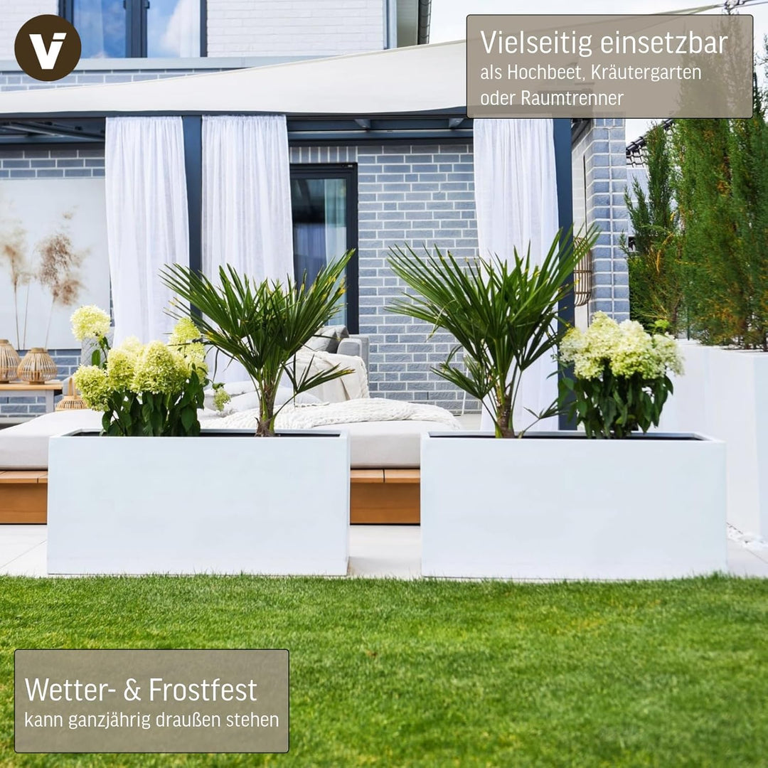 VIVANNO Blumenkübel Pflanzkübel Pflanzgefässe Übertöpfe Blumentöpfe a. Fiberglas Maxi Weiss 100cm 45