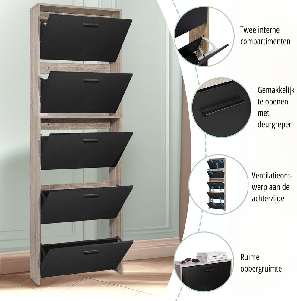 CASABEL Schuhschrank für 15 Paar – grosse Kapazität für den Eingangsbereich – L 60 x B 17 x H 180 cm