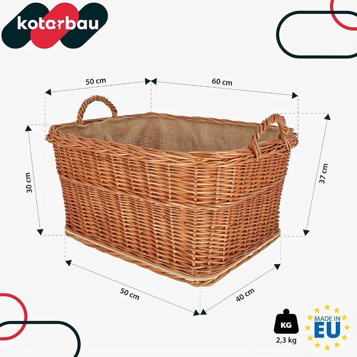 KOTARBAU® Weidenkorb für Brennholz - Holzkorb für Kaminholz - Erntekorb - 60x50 cm - Kaminholzkorb m
