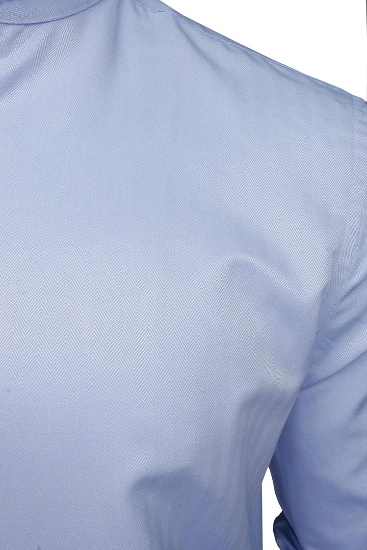 Xact Herren Langarmhemd mit Herringbone-Muster und Grandad-Mandarinkragen, Sky Blue