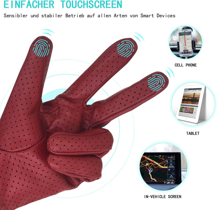Damen Retro Weiche nd Dünne Lammfell Leder Touchscreen Fahrhandschuhe mit Maschige Large(17.78-19.05