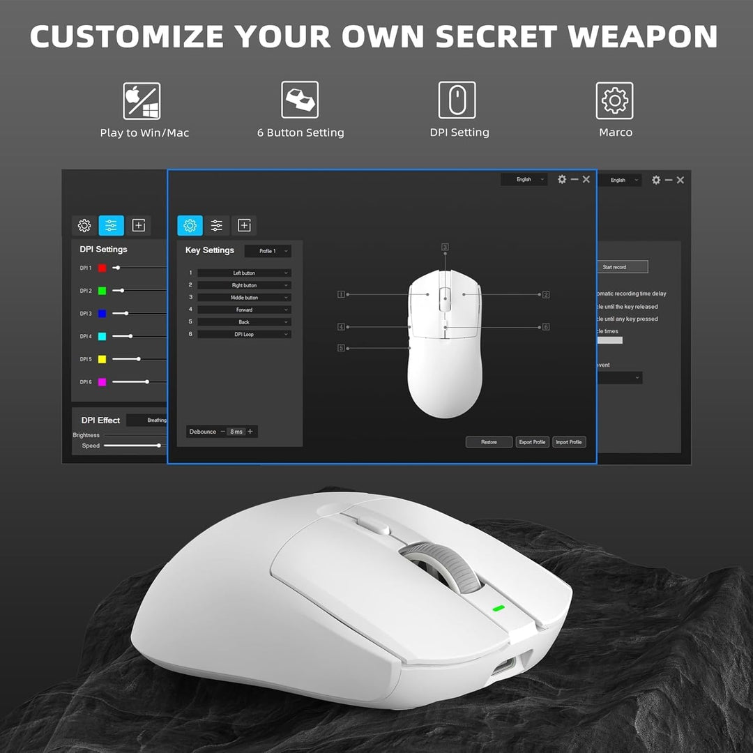 AJ139PRO Kabellose Gaming Maus, Leichtgewicht 59g FPS Mäuse, Optischer Sensor PixArt PAW3395, 26K DP