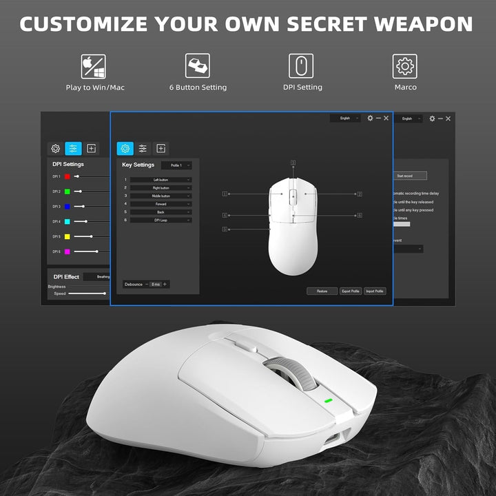 AJ139PRO Kabellose Gaming Maus, Leichtgewicht 59g FPS Mäuse, Optischer Sensor PixArt PAW3395, 26K DP