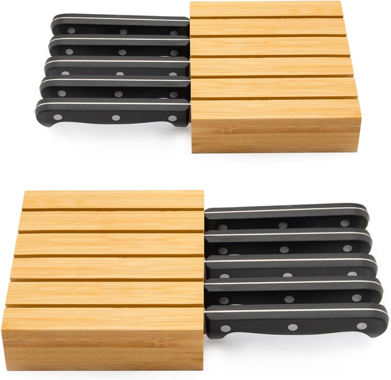 2 Stücke Holz Messerblock Ohne Messer, Messeraufbewahrung Schublade für 10 Messer, Messer Schubladen