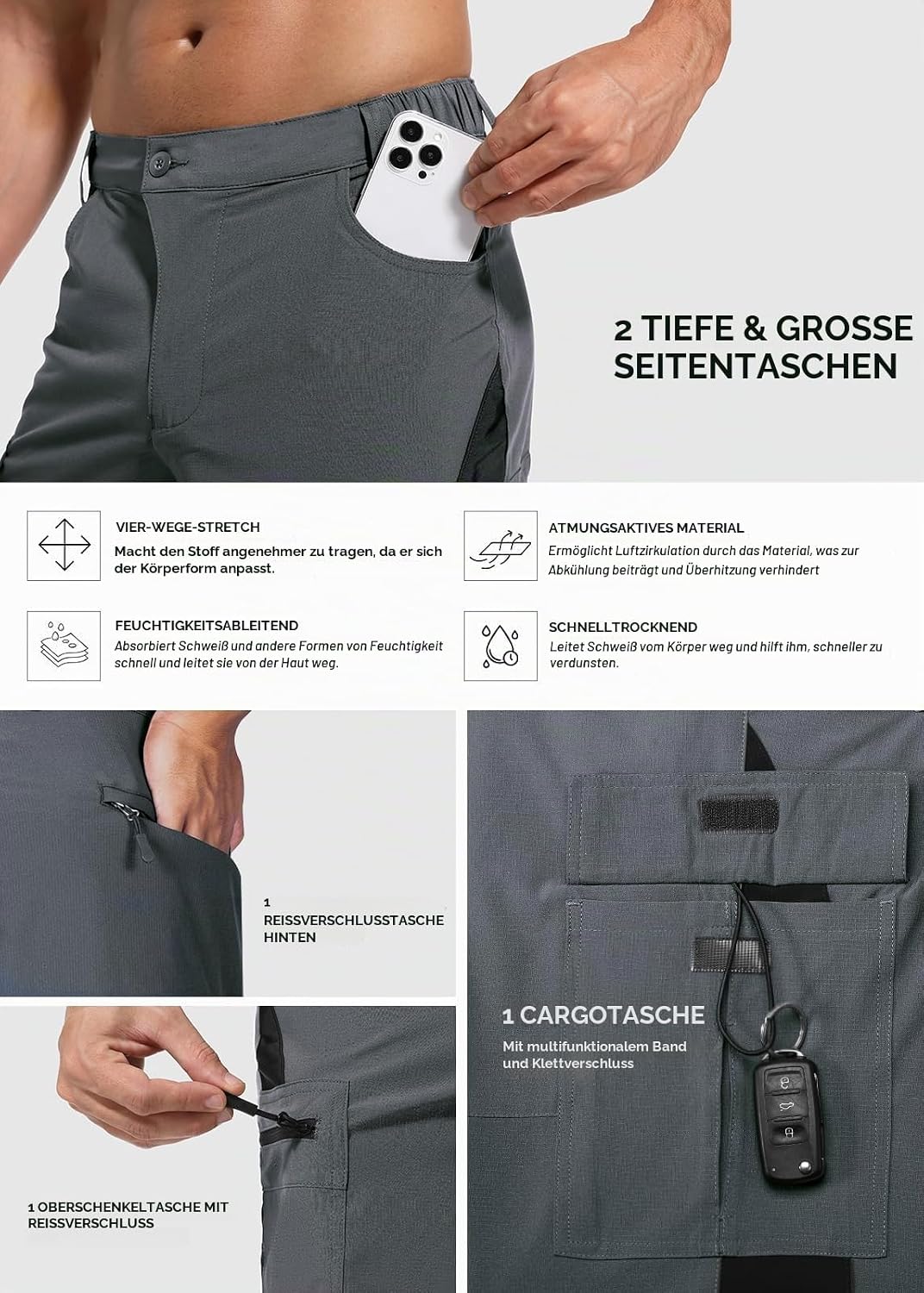 Cycorld Kurze-Hosen-Herren,Wanderhose MTB Hose Herren Kurz Atmungsaktiv Schnelltrocknende Bermuda Ca