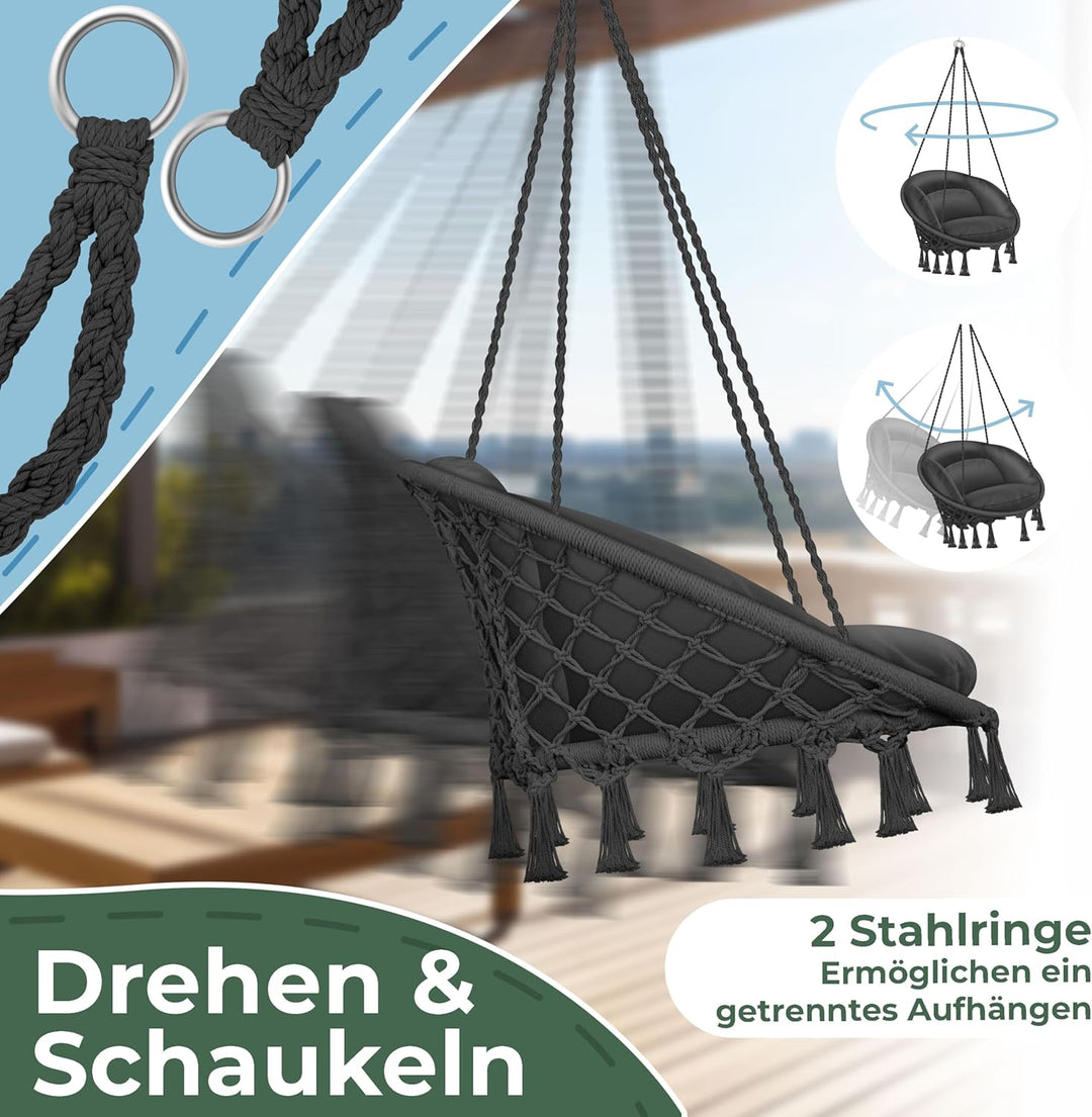 KESSER® Hängesessel mit Kissen - Chill Hängestuhl zum Aufhängen für Erwachsene & Kinder Hängematte b