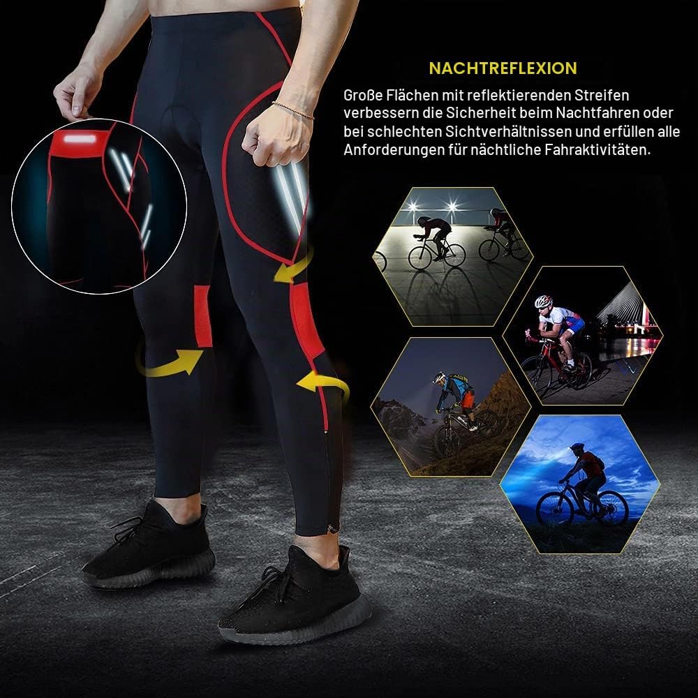 MEETWEE Herren Radlerhose Lange Fahrradhose, Kompression Radhose Leggings Radsport Hose für Männer E
