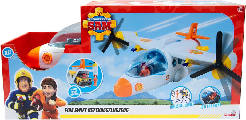 Simba 109252615 Feuerwehrmann Sam Rettungsflugzeug Fire Swift (42 cm) -grosses Spielzeug Flugzeug mi