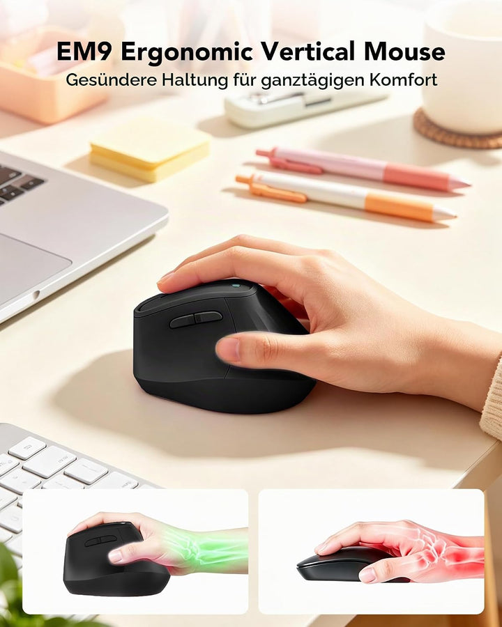 KYSONA 57° Ergonomische Kabellose Tower Maus, Vertikale Leise Ergo Maus, Bluetooth (BT5.0,BT3.0)&2.4
