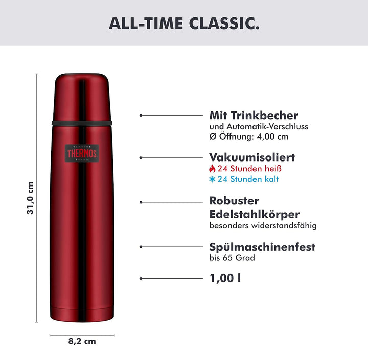 THERMOS LIGHT &amp; COMPACT BEVERAGE BOTTLE 1l, cranberry red, Thermosflasche Edelstahl, Isolierflasche