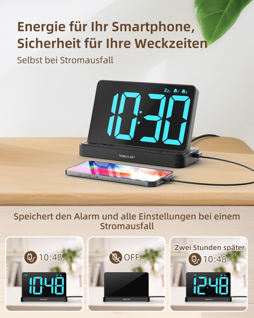NOKLEAD Digitaler Wecker mit Grossem 6,5" RGB Farbwechsel Display, Netzbetriebene Nachttischuhr mit