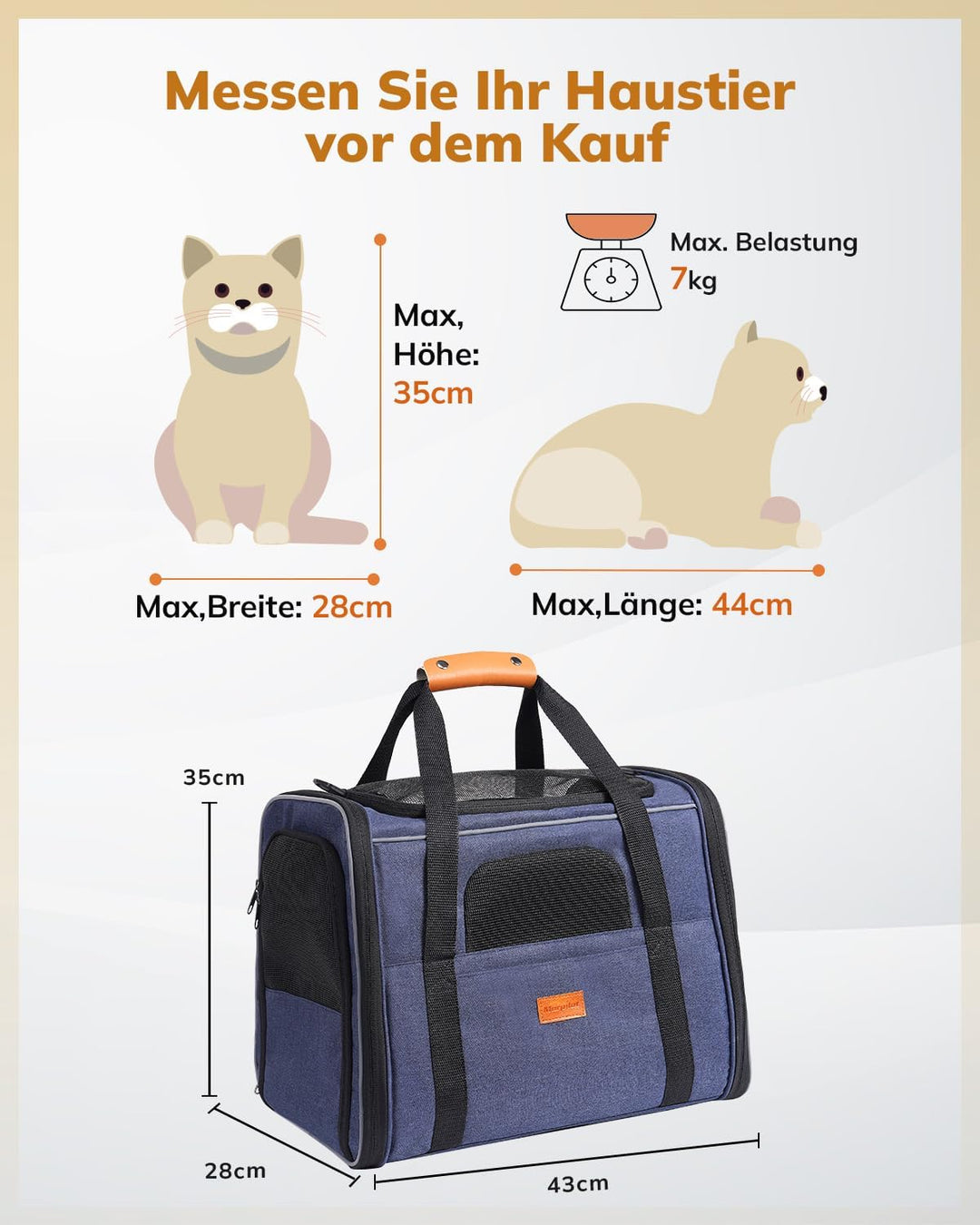 Morpilot Katzentransportbox für grosse Katzen und Welpen bis 7kg, Katzenbox Hundetasche mit Sicherhe