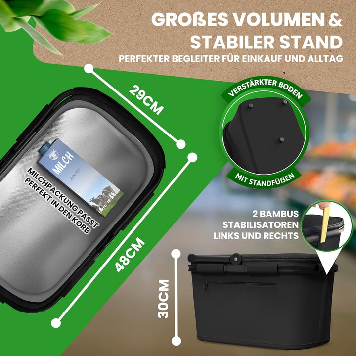 Thermo Einkaufskorb Kühltasche gross | isolierter Einkaufskorb mit Deckel, verstärktem Boden, Frontf