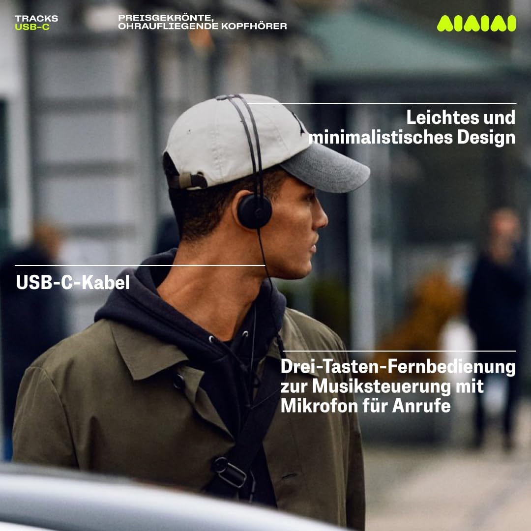 AIAIAI Tracks 2.0 USB-C Kopfhörer – Leichter On-Ear Kopfhörer mit Titan-beschichteten Treibern (Trac