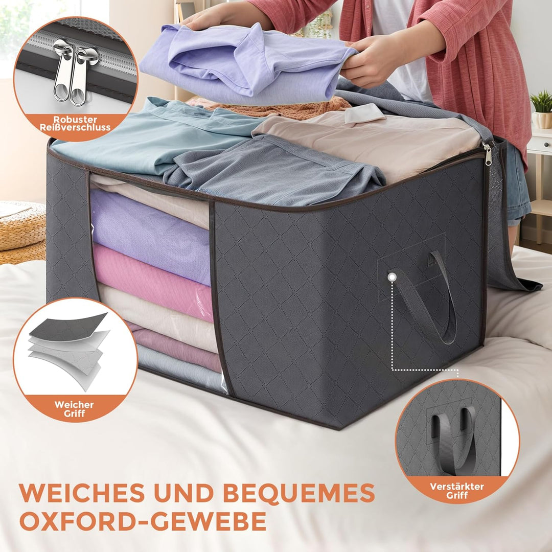 Budding Joy 4 Stück 90 L Storage Bags, Storage Boxes with Lid, Large, Moving Boxes, Foldable Underbe