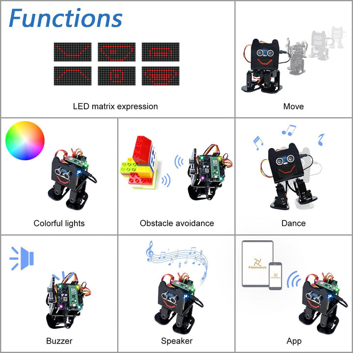 Freenove Bipedal Robot Kit for Raspberry Pi Pico W (Included) (Compatible with Arduino IDE), LED Mat
