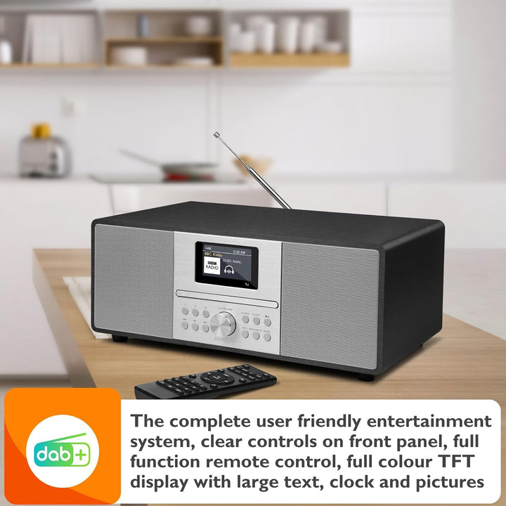 MS4 CD-Player,DAB Radio HiFi-System,Bluetooth,Stereo,Schwarz | Peak 100W Lautsprecher, akustisches H