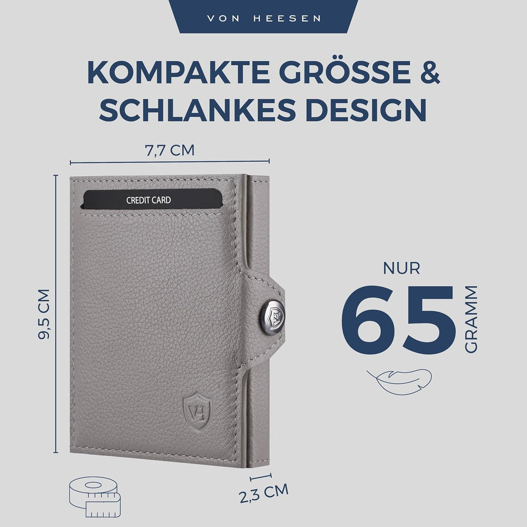VON HEESEN Slim Wallet mit XL Münzfach Grau Grau XL MÜNZFACH (Kartenslot), Grau XL MÜNZFACH (Kartens