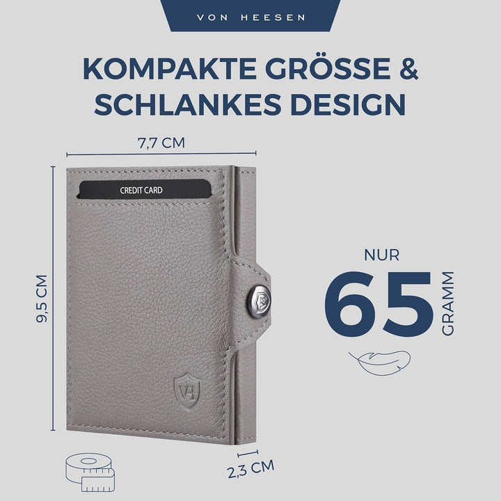 VON HEESEN Slim Wallet mit XL Münzfach Grau Grau XL MÜNZFACH (Kartenslot), Grau XL MÜNZFACH (Kartens