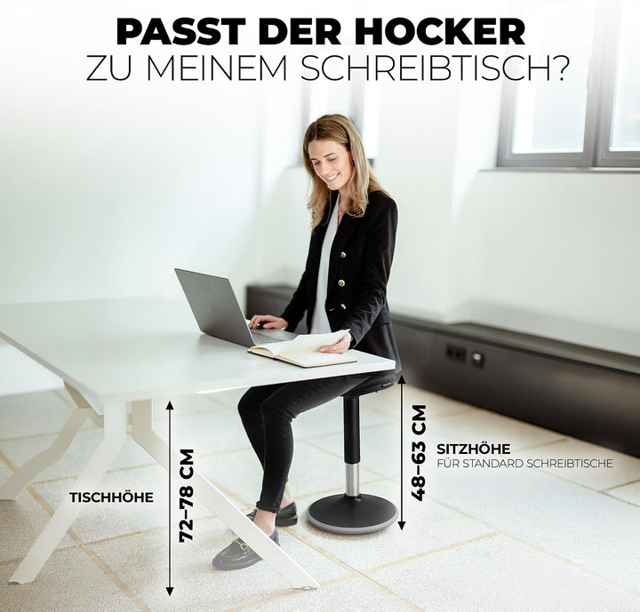 Ergonomischer Bürohocker [2 Sitzpositionen] höhenverstellbarer Sattelhocker [43–63 cm] Sitzhocker fü