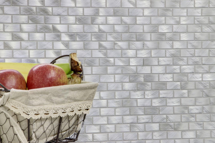 Mosaik Brick Aluminium uni alu silber Metall Fliesenspiegel, Mosaikstein Format: 15x30x4 mm, Bogengr
