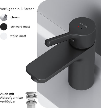 AM.PM Einhebel-Waschtischarmatur, kratzfester Wasserhahn, leicht zu reinigen, Auslaufhöhe 79mm, Schw