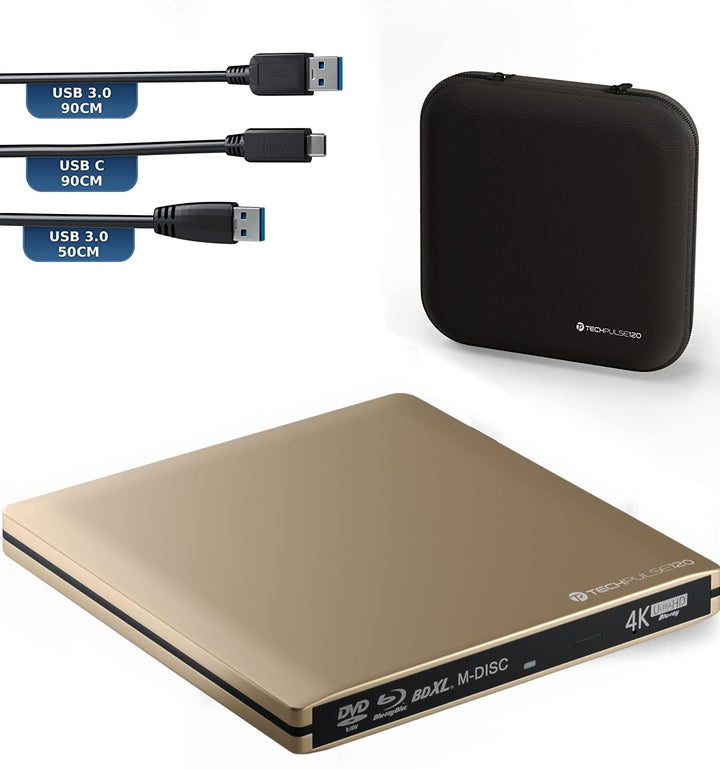 techPulse120 Externes UltraHD UHD 4k 3D M-DISC BDXL HDR10 100GB USB 3.0 & USB-C Laufwerk Bluray Bren