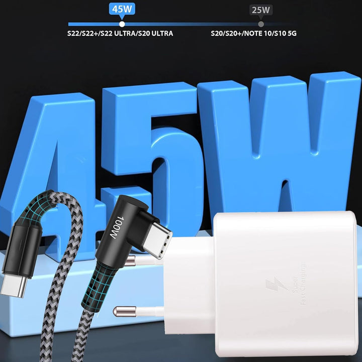 45W USB C Schnellladegerät Super Fast Netzteil Ladegerät mit (2m, 100W) Type C Nylon Kabel für Samsu