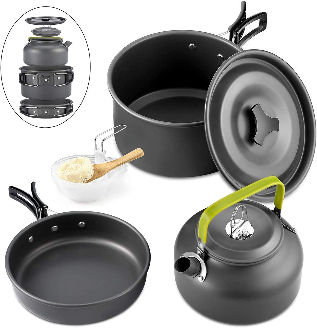 Queta 10-Teilig Cookware Kit Picknick Töpfen Kochgeschirr Campinggeschirr Set für 2-3 Personen Zum C