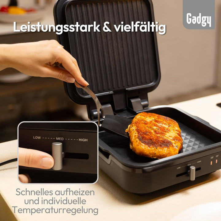 Gadgy Kontaktgrill – Elektrische Tischgrill mit abnehmbarem Grillboden – Einstellbare Temperatur – E