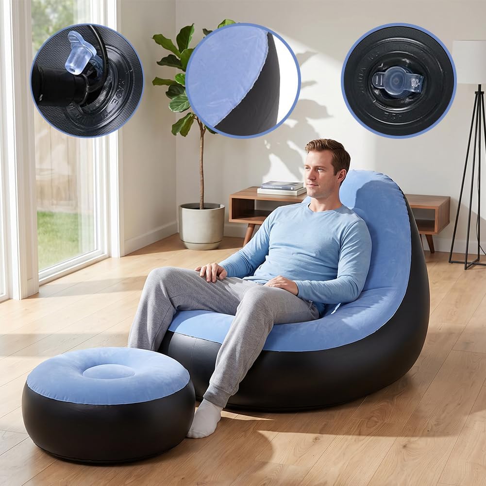Aufblasbares Sofa mit Fusshocker, Aufblasbarer Sitzsack, Aufblasbares Stuhl Sofa, Luftsofa Aufblasba