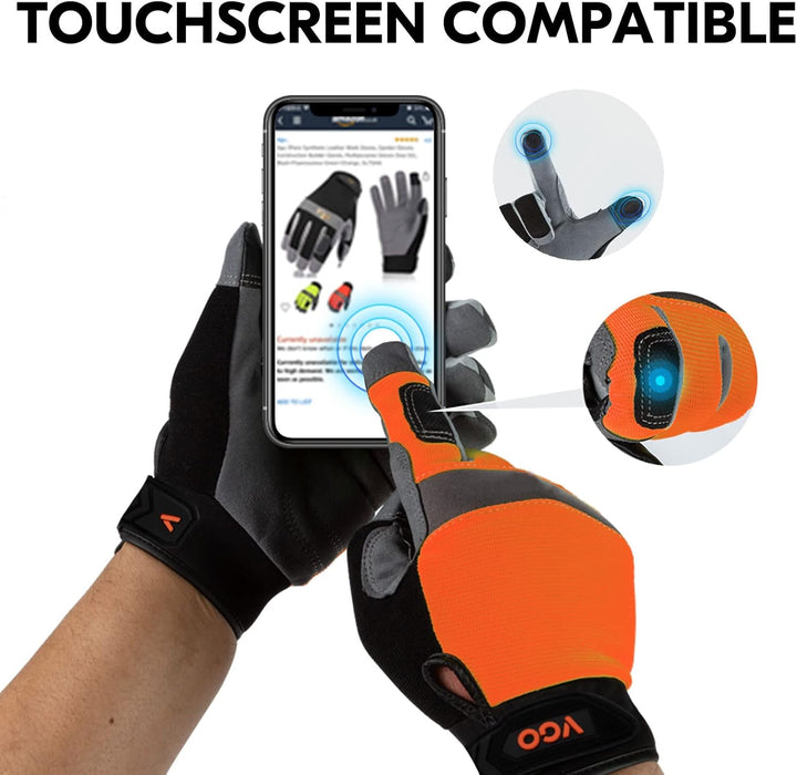 Vgo... 2 Paar Herren Sicherheitshandschuhe, Touchscreen, Praktische Arbeitshandschuhe für Gartenarbe