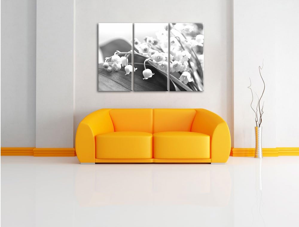 Pixxprint Maiglöckchen Ostern Kunst B&W 3-Teiler Leinwandbild 120x80 Bild auf Leinwand, riesige Bild
