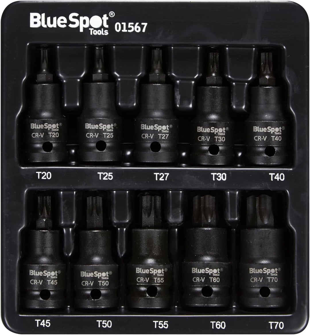 Blue Spot Tools Impact Torx T Star Bit-Steckschlüssel-Set, TRX-Stecknüsse, 1/2-Zoll-Antrieb, T20-T70