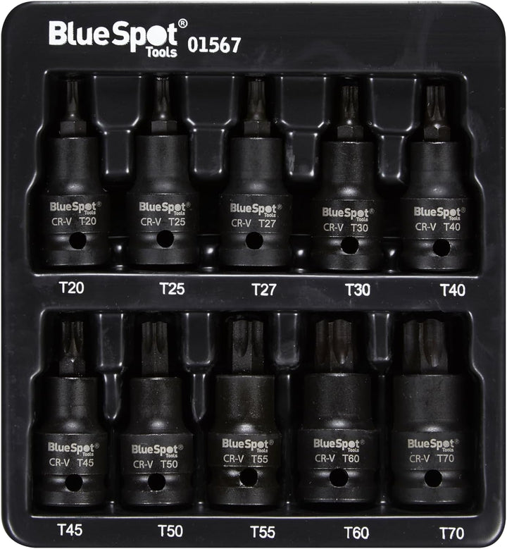 Blue Spot Tools Impact Torx T Star Bit-Steckschlüssel-Set, TRX-Stecknüsse, 1/2-Zoll-Antrieb, T20-T70