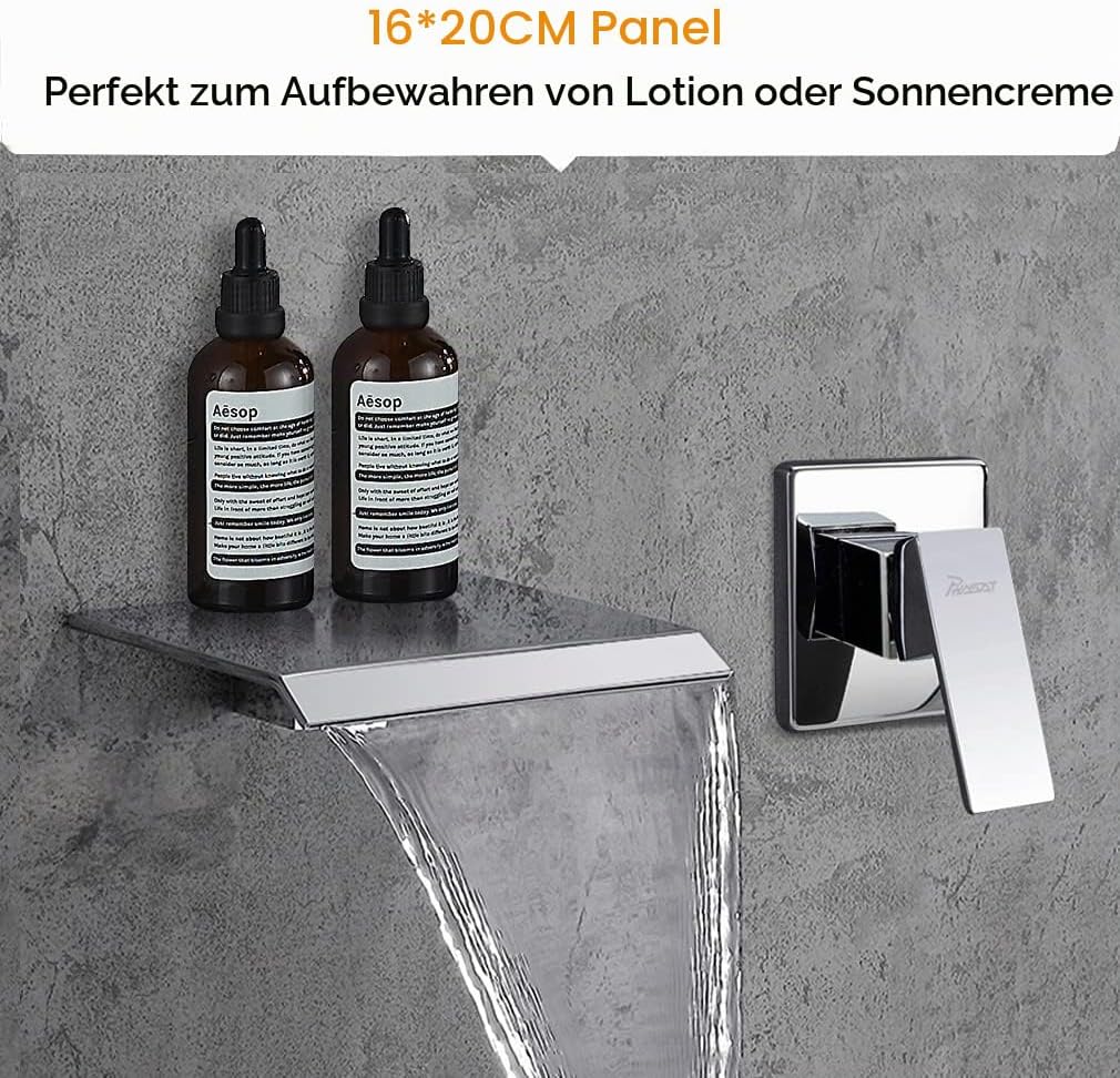 PHASAT Armatur Wand für Badezimmer Wasserhahn Wasserfall 2 Loch Unterputz Waschtischarmatur Wandmont