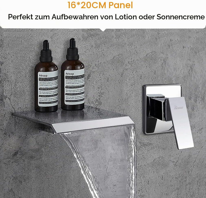 PHASAT Armatur Wand für Badezimmer Wasserhahn Wasserfall 2 Loch Unterputz Waschtischarmatur Wandmont