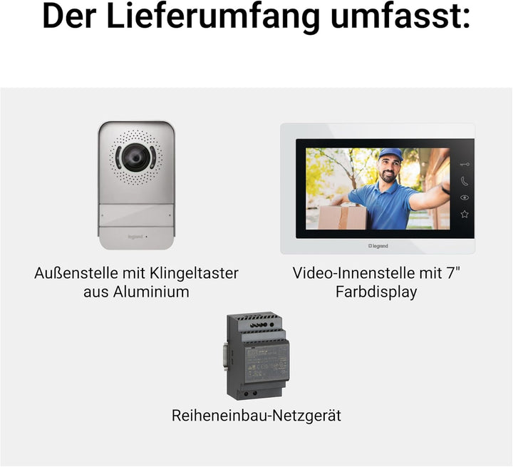 LEGRAND, EASYKIT Essential Video-Türsprechanlagen-Set mit 2-Draht-Anschluss, 7"-Farbmonitor & Weitwi