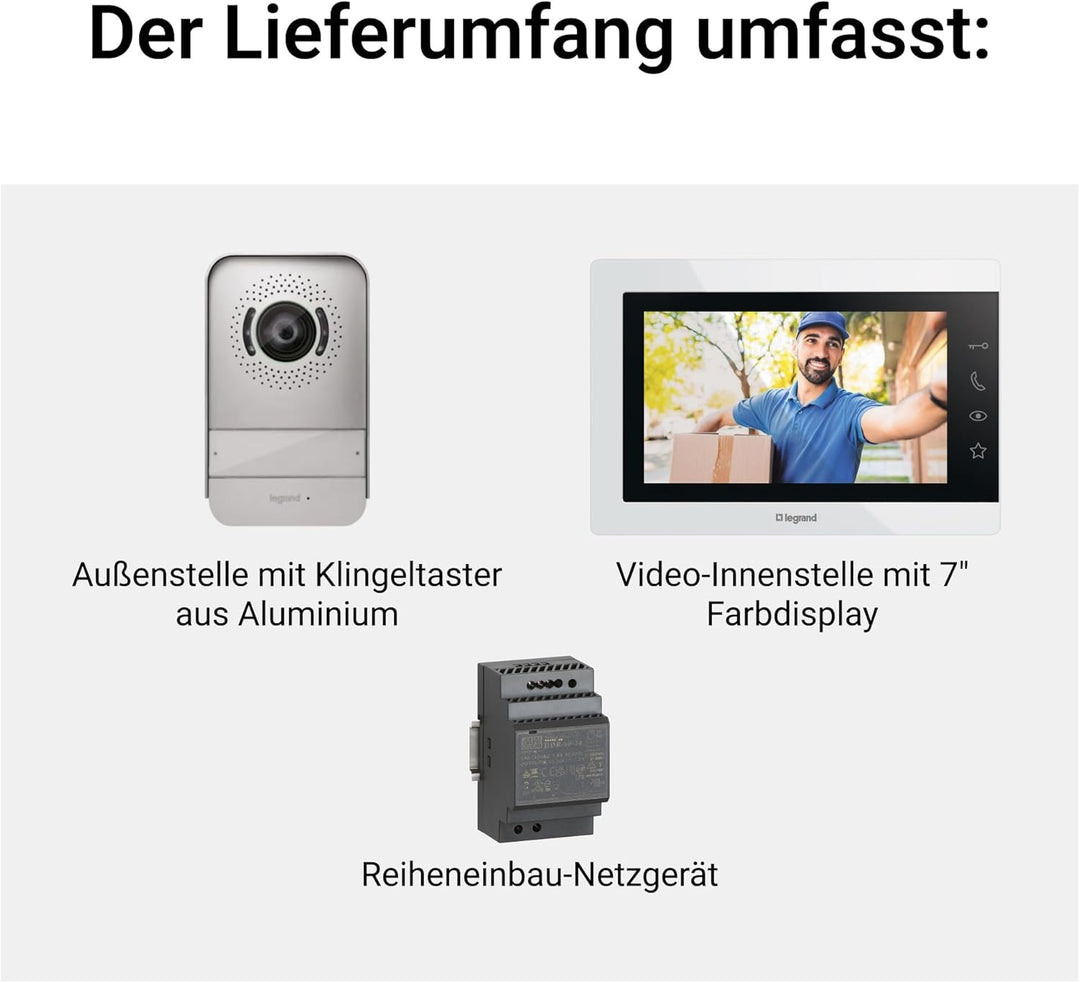 LEGRAND, EASYKIT Essential Video-Türsprechanlagen-Set mit 2-Draht-Anschluss, 7"-Farbmonitor & Weitwi