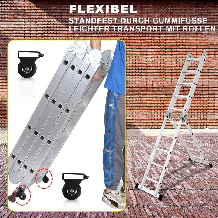 Herrselsam Mehrzweckleiter 4x5, 7in1 Multifunktionsleiter 582CM Alu Vielzweckleiter Klappleiter mit