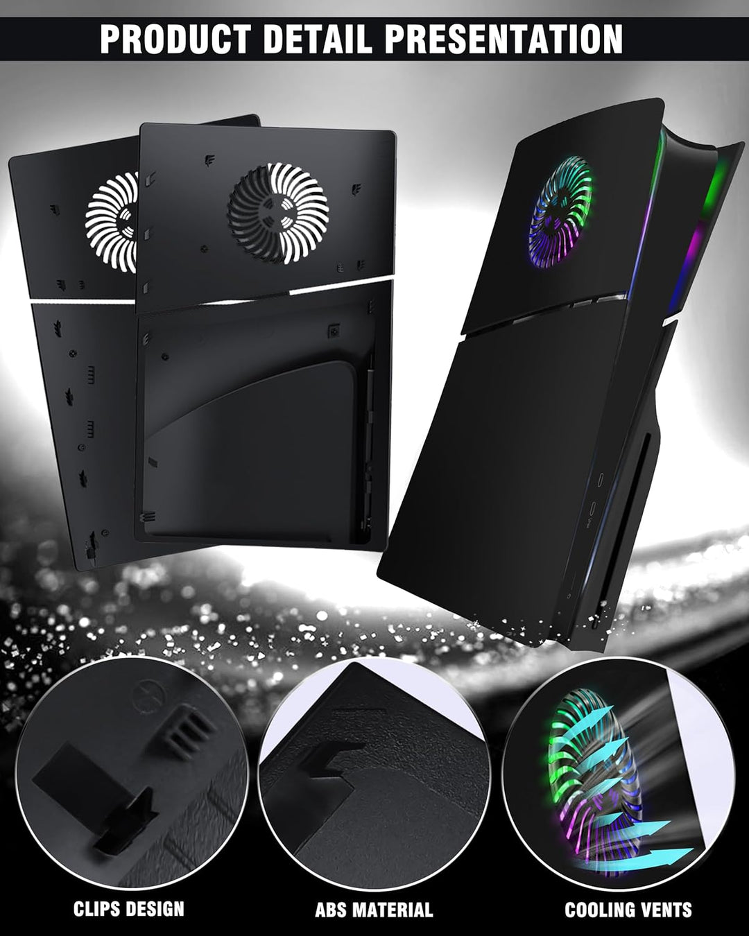 Joso Frontblende für PS5 Slim Disc Edition, Kratzfeste, staubdichte Ersatzhülle mit RGB-Ring, Abdeck