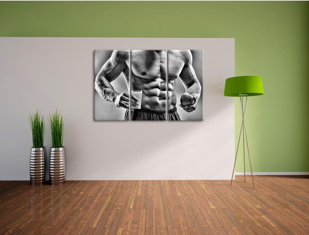 Pixxprint Trainierter Oberkörper Bodybuilder als Leinwandbild/Grösse: 3 Teilig (120x80) cm/Wandbild/