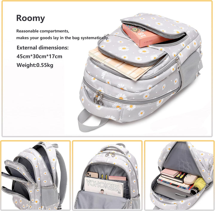 Schulrucksack Mädchen Teenager Damen Schultasche Canvas Schulranzen Set Blumen Rucksack für Mädchen