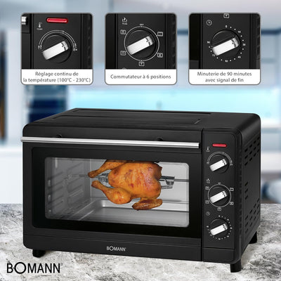 Bomann MBG 6023 CB Multi-Backofen, 30 Liter Backraum, Umluft + Ober- und Unterhitze, inkl. Drehspies