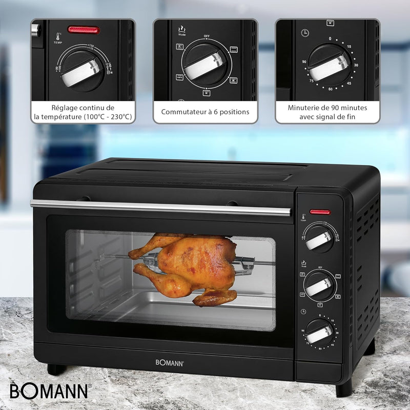 Bomann MBG 6023 CB Multi-Backofen, 30 Liter Backraum, Umluft + Ober- und Unterhitze, inkl. Drehspies