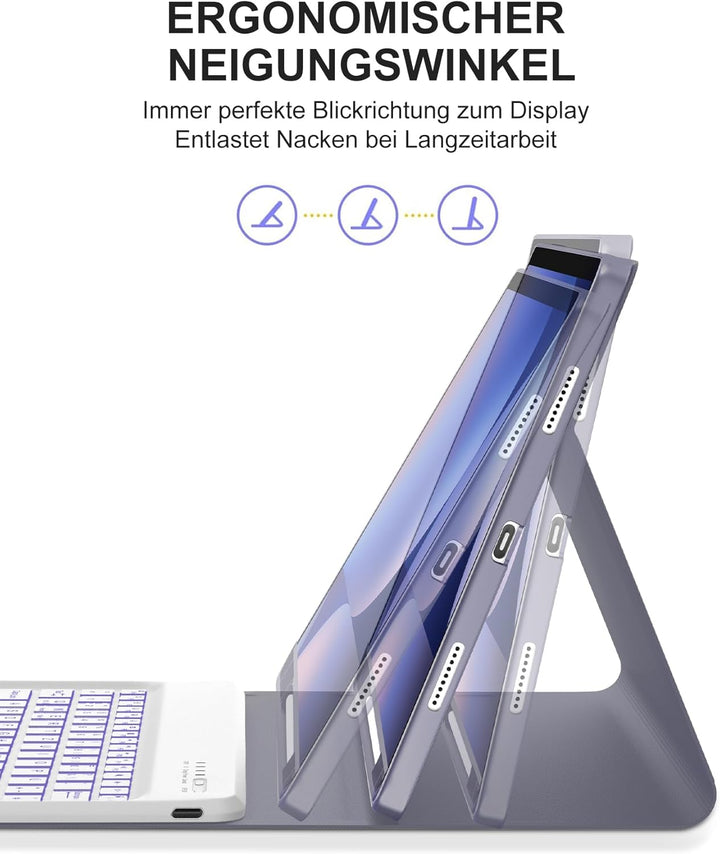 Hülle mit Deutscher QWERTZ-Tastatur für Samsung Galaxy Tab S10 Plus (2024), Tab S9 Plus (2023), S9 F