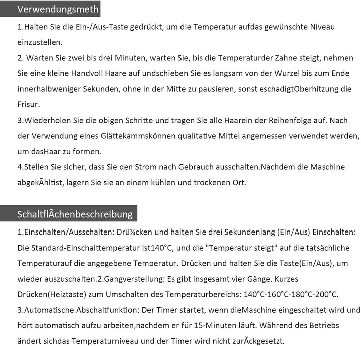 Kabellose Glättbürste, 3D Tragbare Mini-Haarglätterbürste, 140-200℃ 4 Temperatureinstellungen, Negat